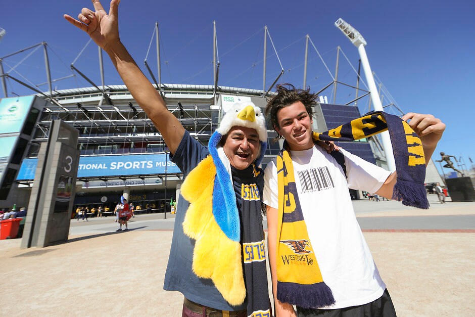 2015 Toyota AFL Grand Final - Hawthorn v West Coast MELBOURNE, AUSTRALIA - OCTOBER 3: West Coast Eagles fans during the 2015 Toyota AFL Grand Final match between the Hawthorn Hawks and the West Coast Eagles at the Melbourne Cricket Ground, Melbourne, Australia on October 3, 2015. (Photo by Greg Ford/AFL Media)